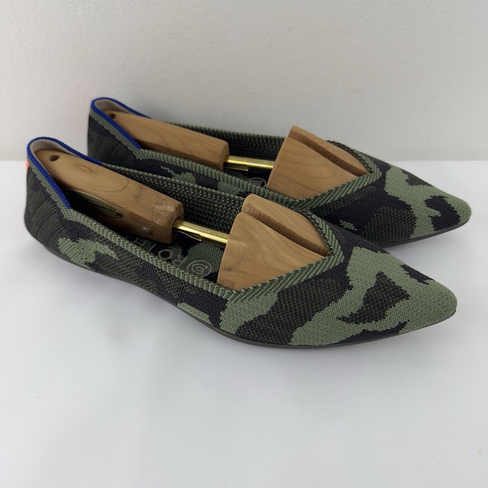 Rothy's Green and Black Camouflage Pointed-Toe Flats